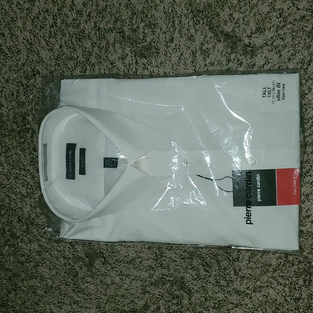 Brand new TALL 1XLT slim fit Pierre Carden white dress shirt